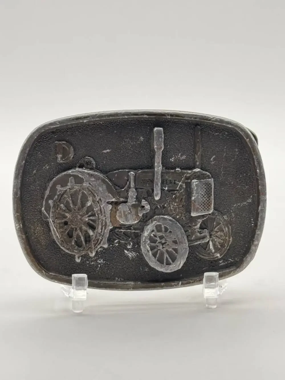 John Deere 4931 Model D Belt Buckle Vintage Tractor Scene Oval Western Cowboy
